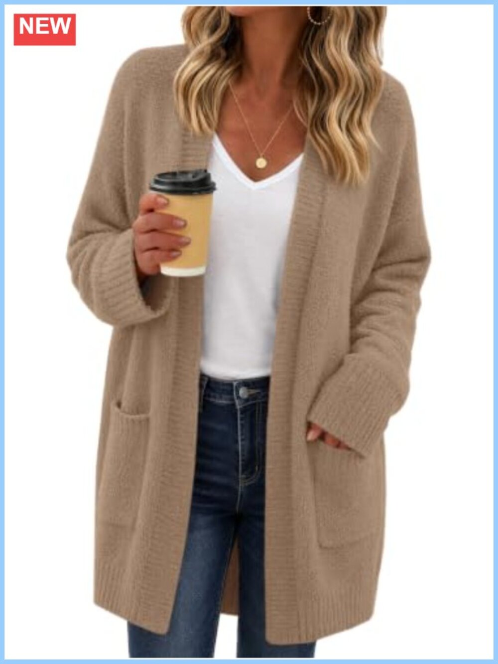 Womens Long Chunky Fuzzy Knit Cardigan Open Front Sweater Coat